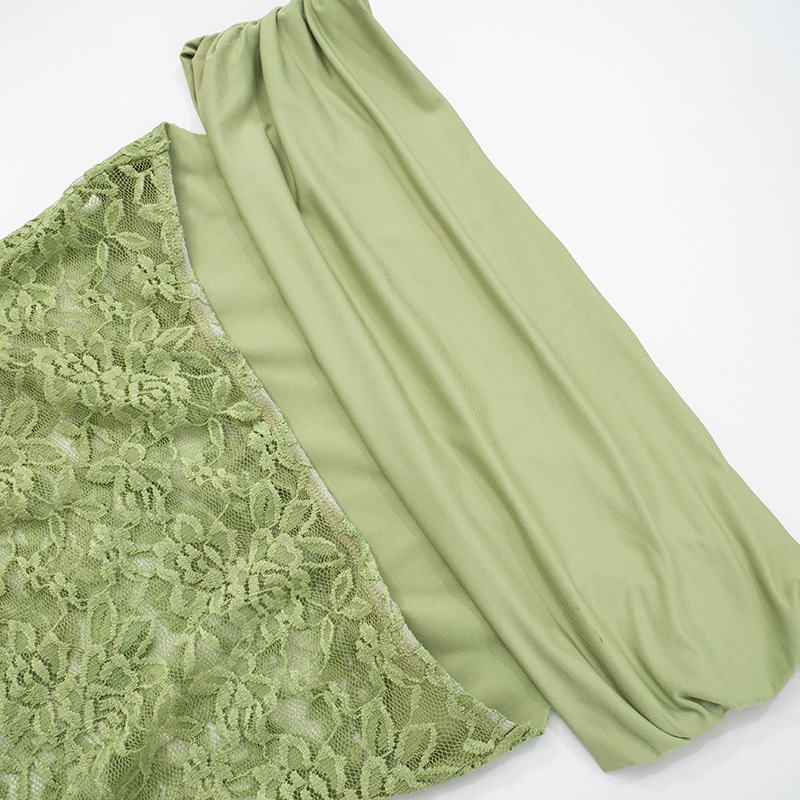 Women's Spring/Summer New Solid Color Off Shoulder Splicing Lace Extra Long Slimming Dress-consonak