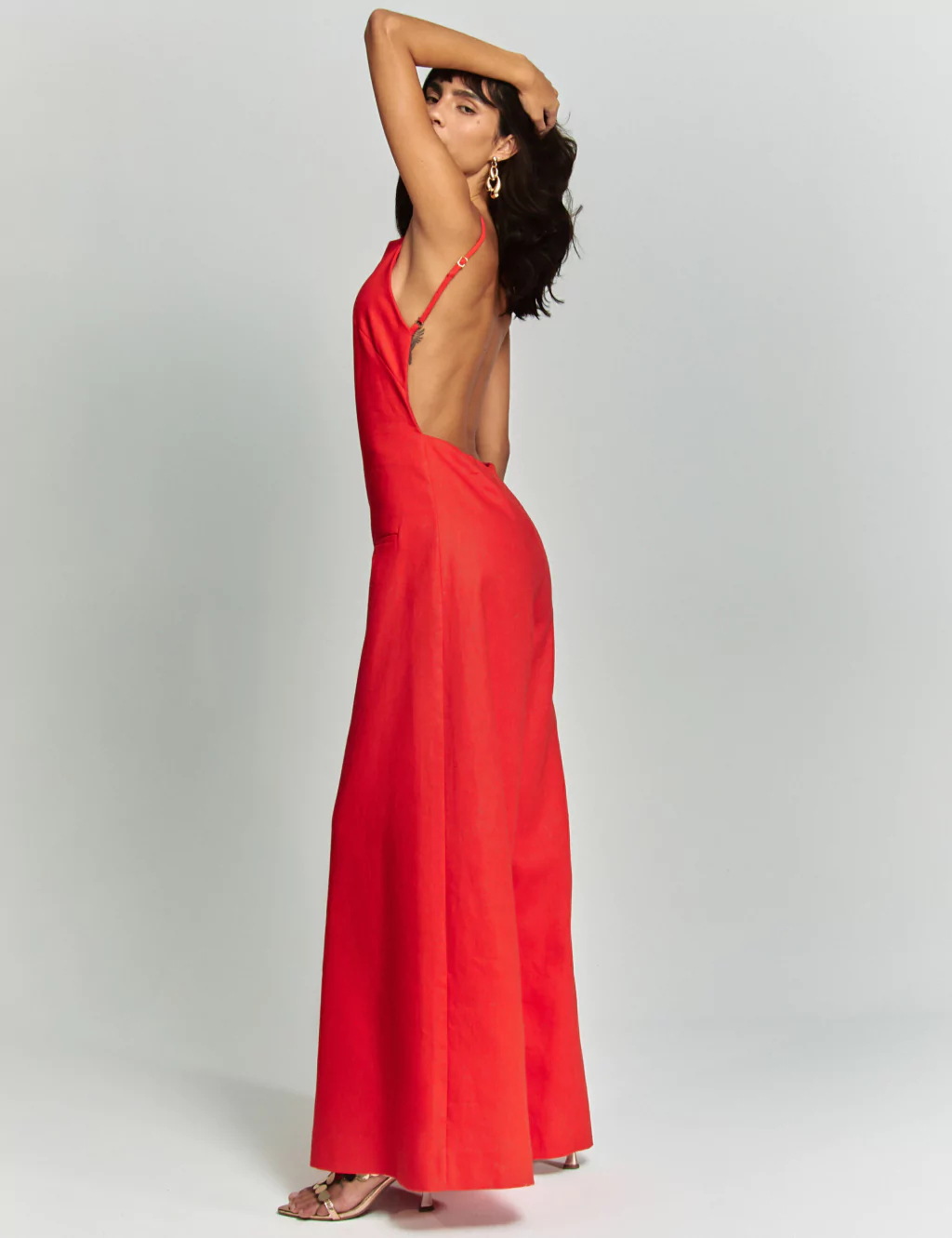 Kelso Linen Blend Square Neck Pocketed Backless Wide Leg Jumpsuit-consonak