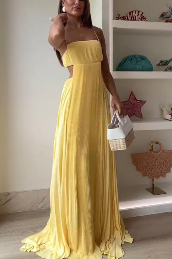 Butter Moment Pleated Cutout Waist A-line Slip Maxi Dress-consonak
