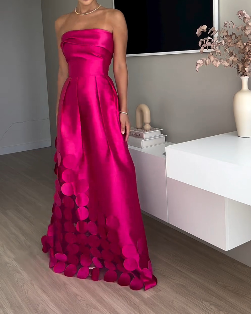 Luxurious Poise Satin Spliced mesh Polka-dot Fabric Off Shoulder Formal Maxi Dress | Consonak