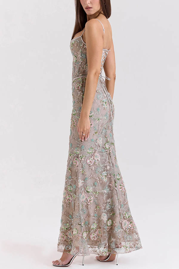 Stylish Sleeveless Halter-neck Slim-fit Backless Tie-up Elegant Maxi Dress | Consonak