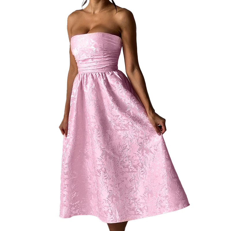 Jacquard Fabric Strapless Open Back Elegant Slim Midi Dress-consonak