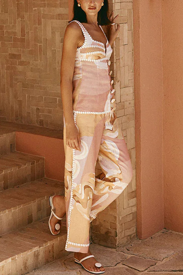 European Summer Linen Blend Ric Rac Trims High Rise Pocket Loose Pants-consonak