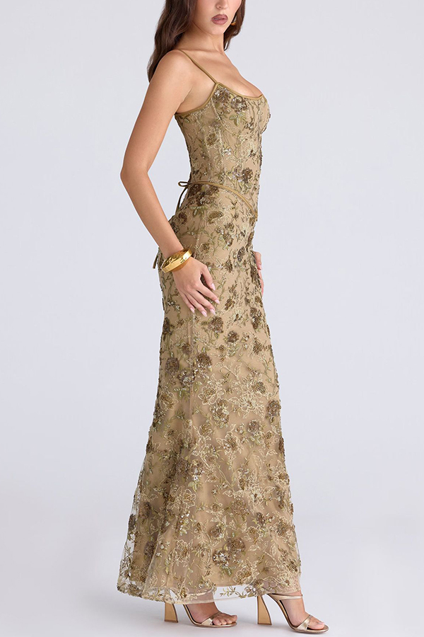 Stylish Sleeveless Halter-neck Slim-fit Backless Tie-up Elegant Maxi Dress | Consonak