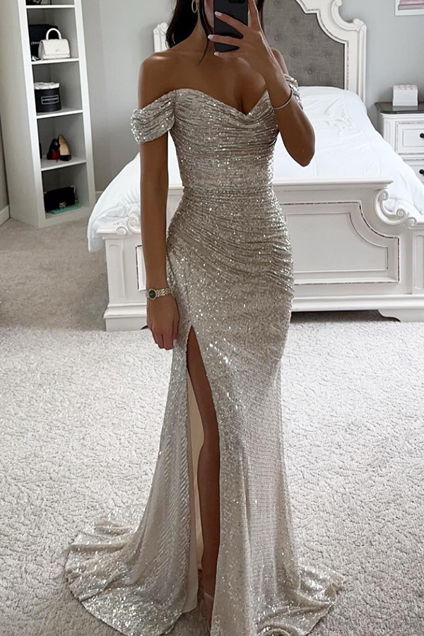 Women's new party sequins split fishtail dress INS casual tube top fashion dress women | Consonak