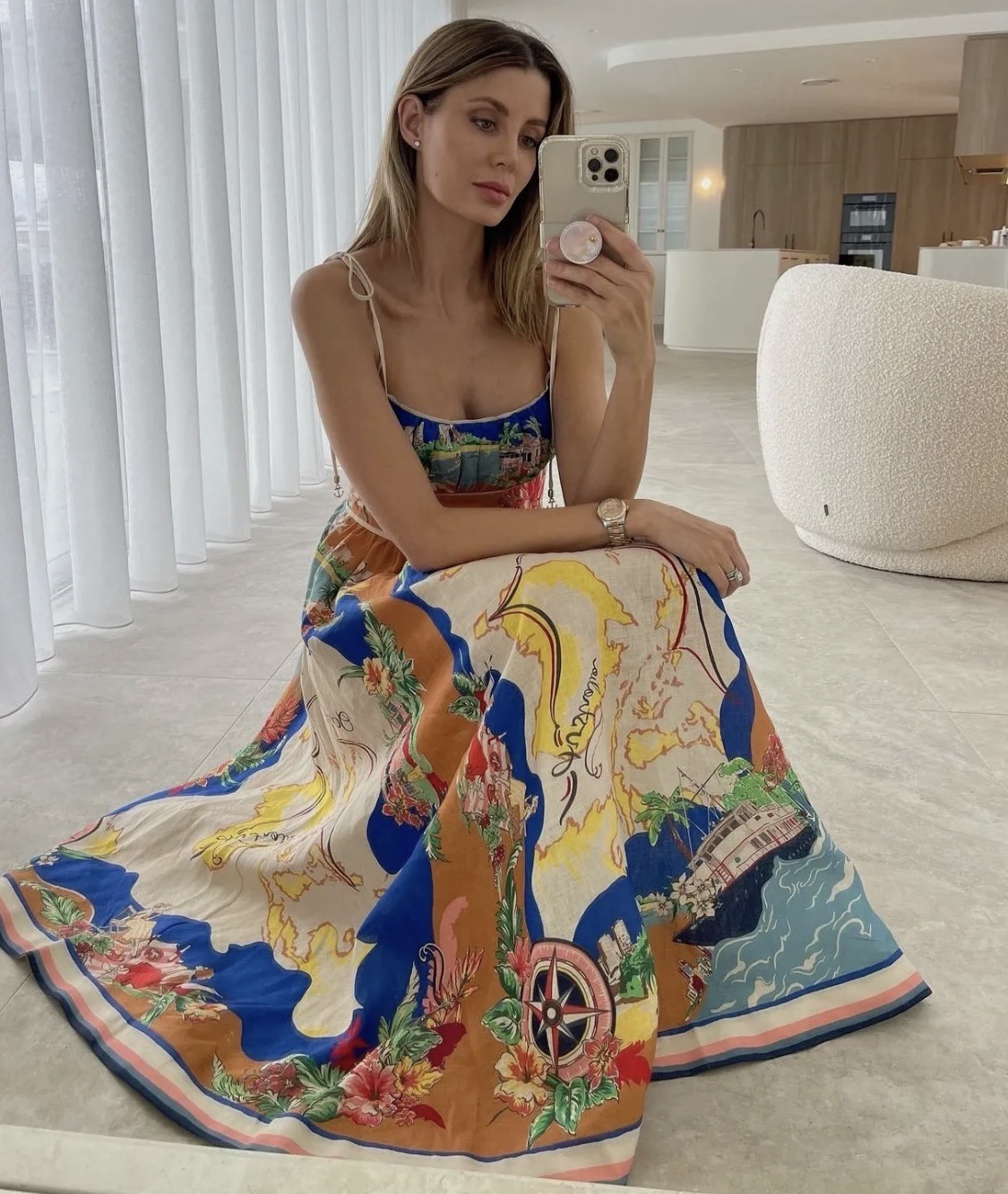 Women's spring and summer elegant new sling print pocket dress INS casual fashion party loose holiday dress-consonak