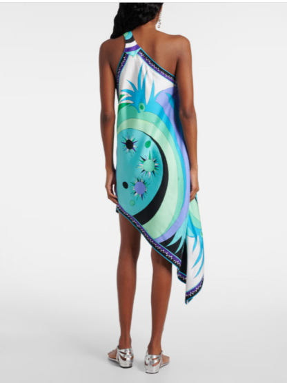 Naughty Lady Satin Unique Print One Shoulder Irregular Hem Vacation Midi Dress-consonak