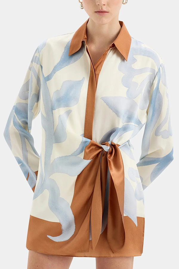 Lake Days Satin Colorblock Unique Print Tie-up Shirt Mini Dress-consonak