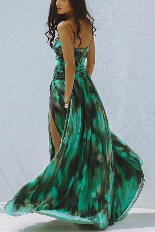 Unique Printed High Slit Beach Maxi Dress-consonak