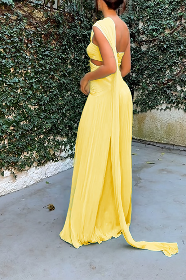 Forest Muse Chiffon Pleated Off Shoulder Cutout Waist Cape Maxi Dress-consonak