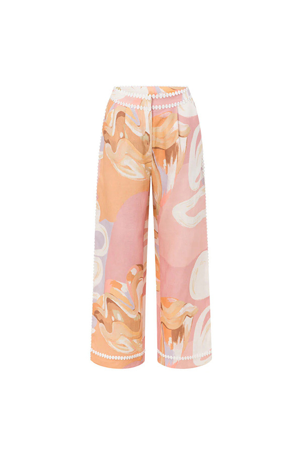 European Summer Linen Blend Ric Rac Trims High Rise Pocket Loose Pants-consonak