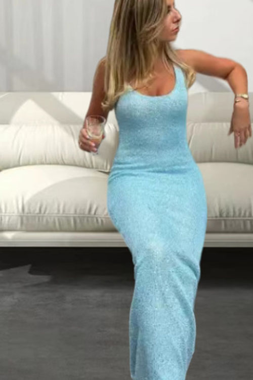 U Neck Sleeveless Sequin Bodycon Maxi Dress | Consonak