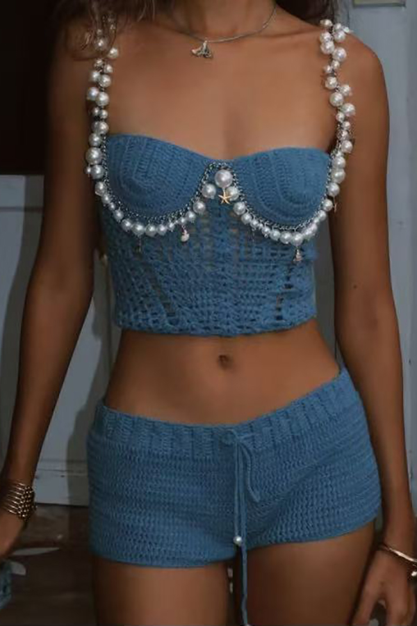 Mirina Hollow Crochet Knit Pearl Trim Heart Collar Crop Vacation Tank-consonak