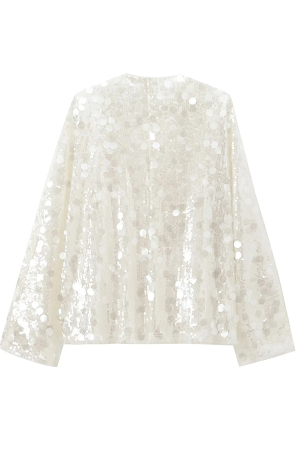 Fashion Sequined Casual Long-sleeved Tie Loose Coat-consonak
