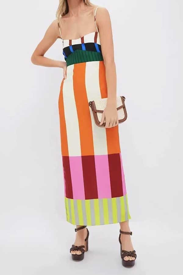Beach Moment Linen Blend Unique Color Block Slip Maxi Dress | Consonak