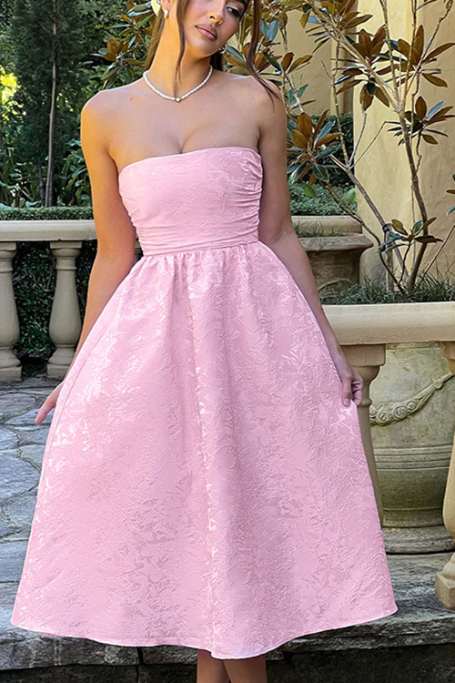 Jacquard Fabric Strapless Open Back Elegant Slim Midi Dress-consonak