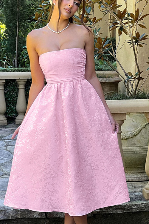 Jacquard Fabric Strapless Open Back Elegant Slim Midi Dress-consonak