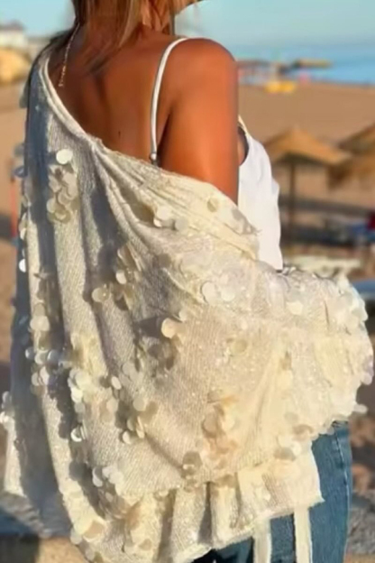 Fashion Sequined Casual Long-sleeved Tie Loose Coat-consonak