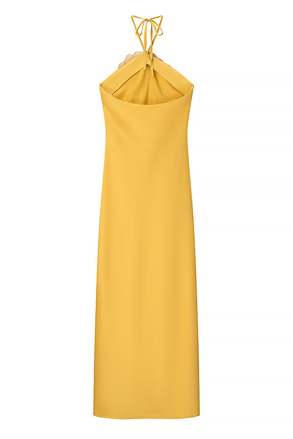 Fashionable Beaded Large Flower Decoration Halter Neck Backless Maxi Dress-consonak