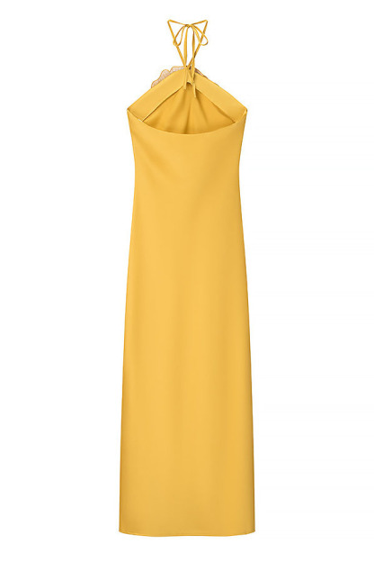 Fashionable Beaded Large Flower Decoration Halter Neck Backless Maxi Dress-consonak