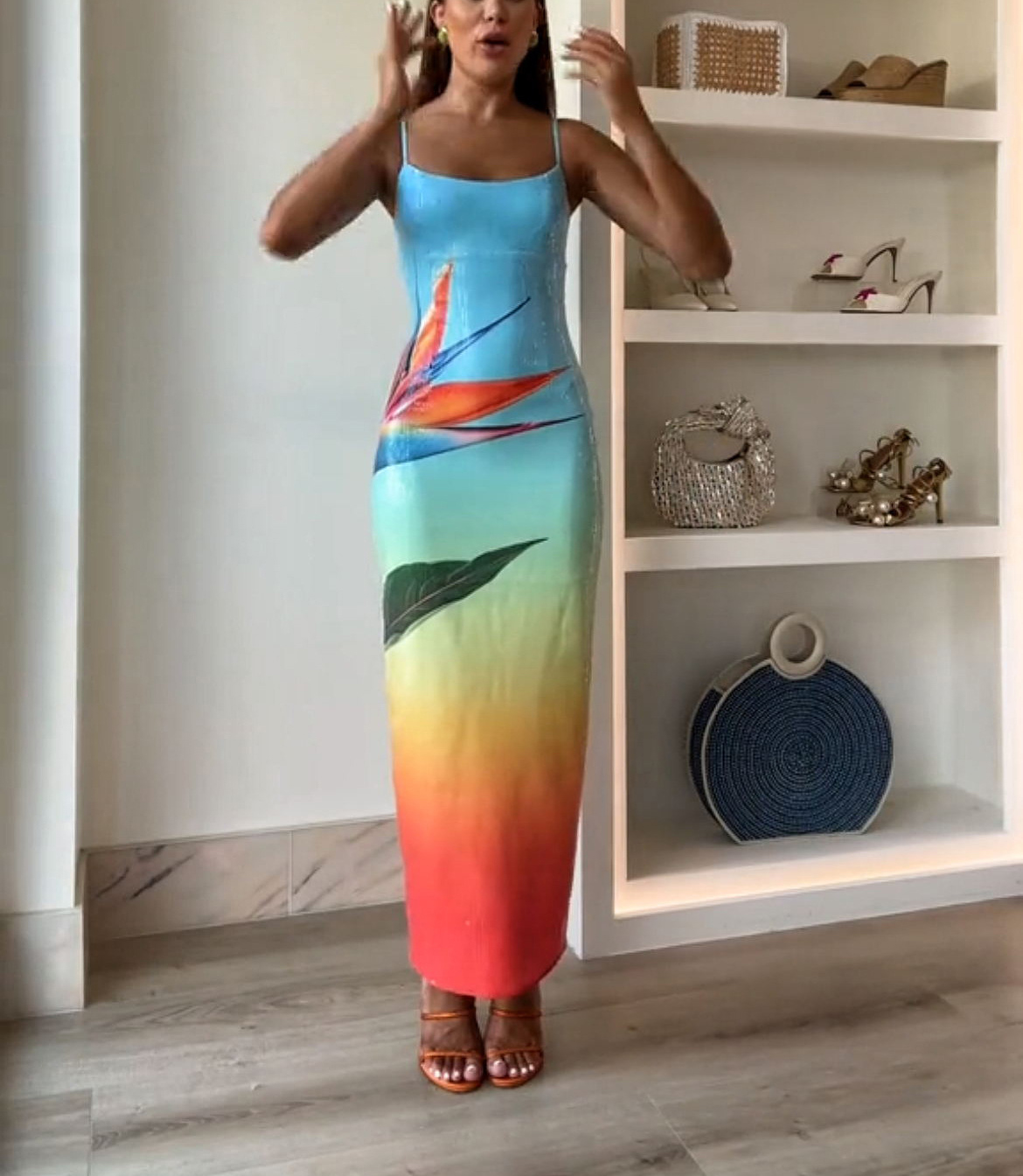Dreamy Dreamy Sequin Unique Floral Gradient Print Slit Stretch Maxi Dress(Shipped within 24 hours)-Consonak