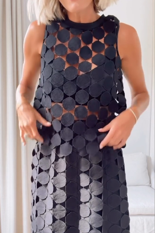 Casie See Through Circle Embroidery Round Neck Sleeveless Tank-consonak