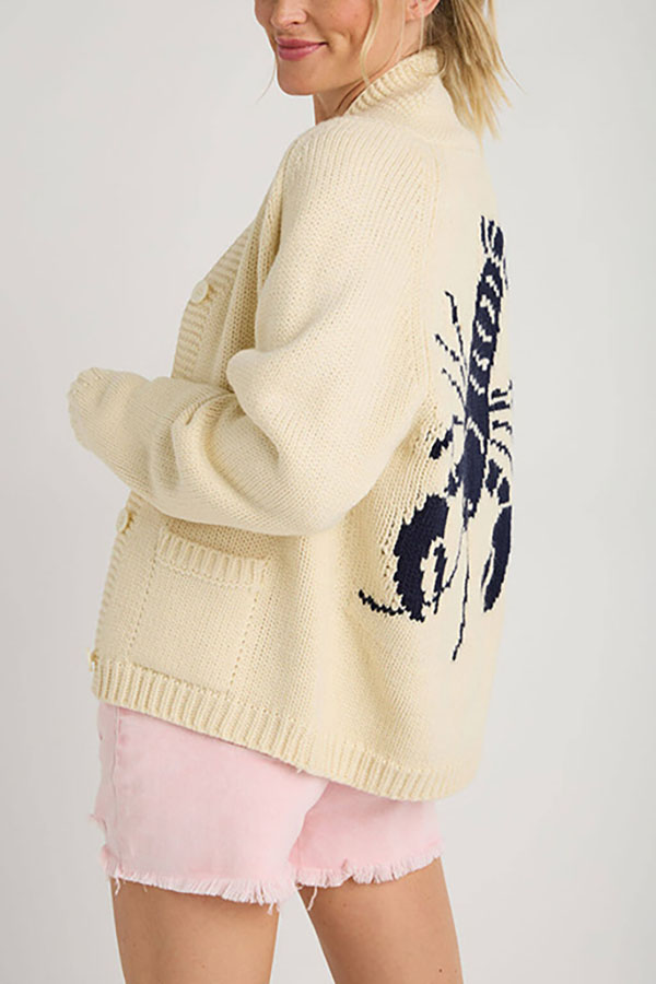 Fashion Lobster Pattern Casual Long Sleeve Knit Cardigan-consonak