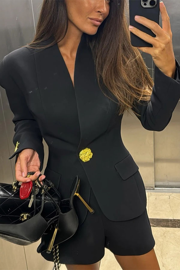 Classic Luxury Unique Metal Button Stand Collar Long Sleeve Jacket-consonak