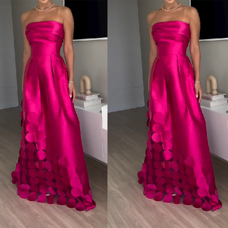 Luxurious Poise Satin Spliced mesh Polka-dot Fabric Off Shoulder Formal Maxi Dress | Consonak