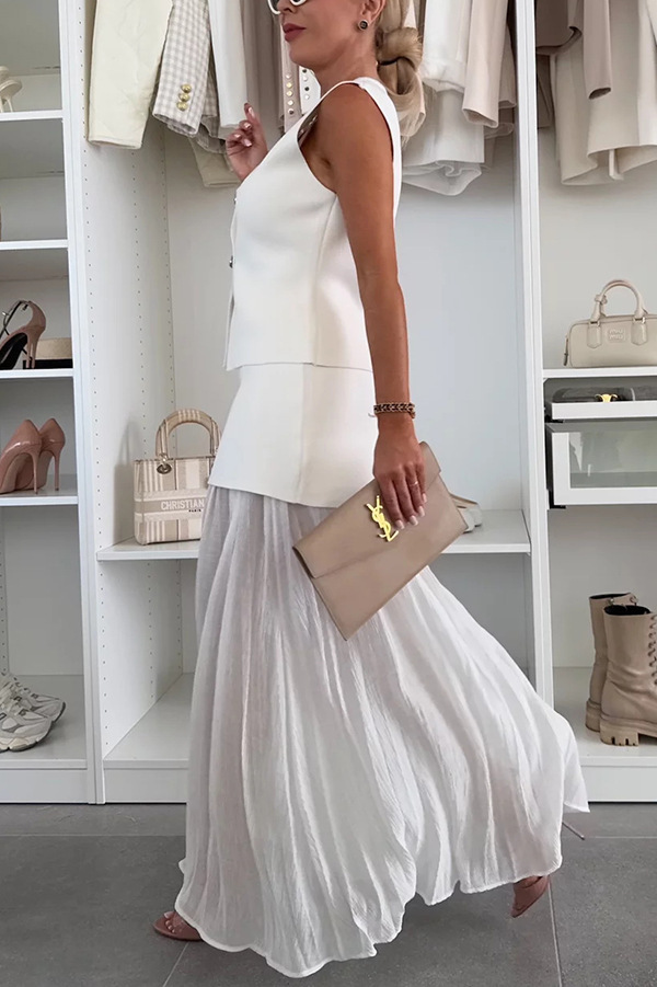 Stylish and Elegant Knit Spliced Tulle Elastic Waist Pleated Maxi Skirt-consonak