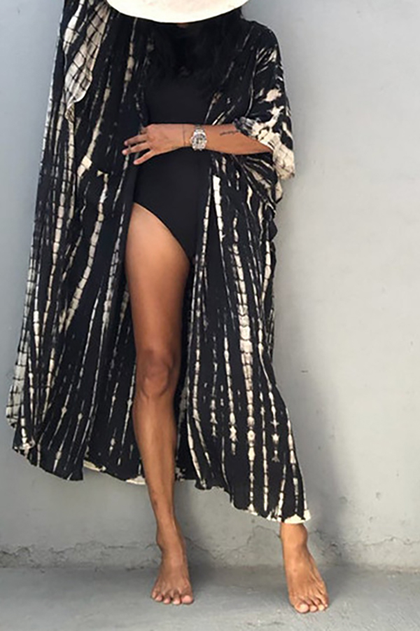 Boho Tie-dye Print Hooded Kimono Cover-up-consonak