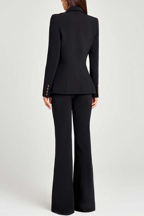 Women Power Metal Cross Snap Button Long Sleeve Lapel Blazer-consonak