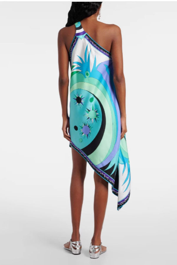 Naughty Lady Satin Unique Print One Shoulder Irregular Hem Vacation Midi Dress-consonak