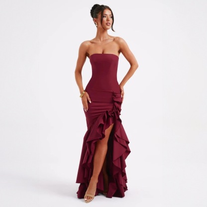 Ladies' sexy off shoulder, sexy off shoulder strapless, hip hugging, irregular wave fashion party dress-consonak
