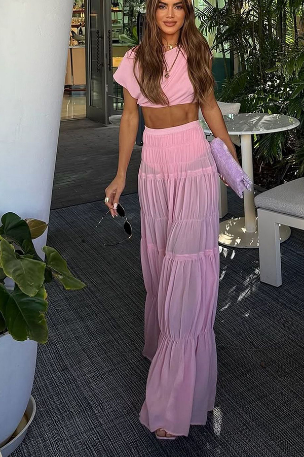 Stunning Chiffon Ruched Shoulder Short Sleeve Crop Top | Consonak