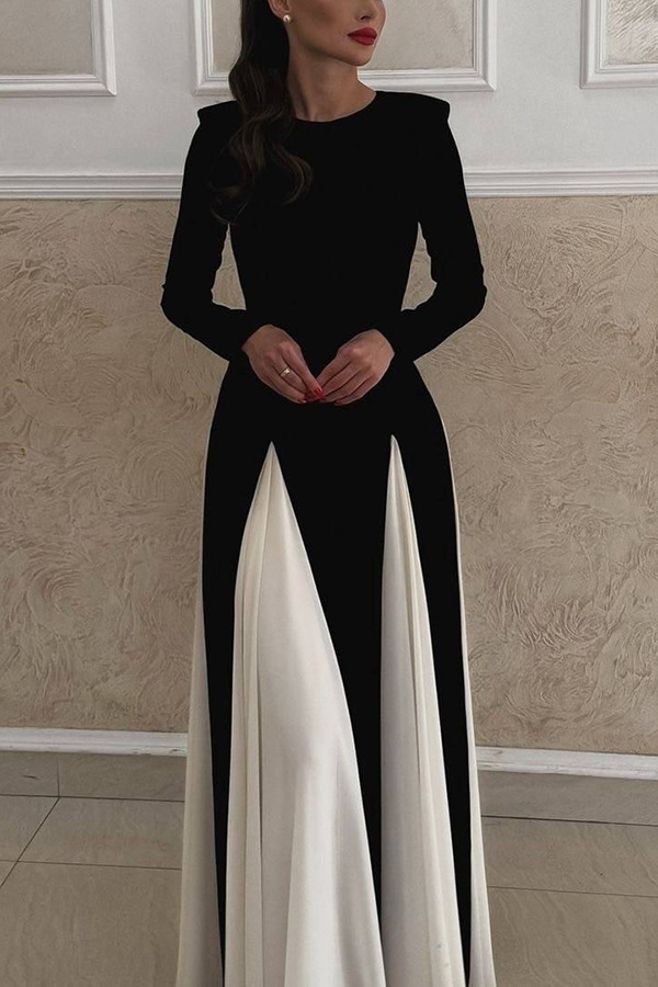 Getting Glam and Elegant Panelled Tulle Long Sleeve A-line Maxi Dress | Consonak