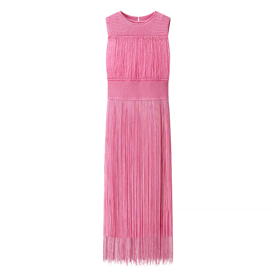 Elegant Textured Knit Tassel Sleeveless Top and Elastic Waistband Maxi Skirt Set-Consonak