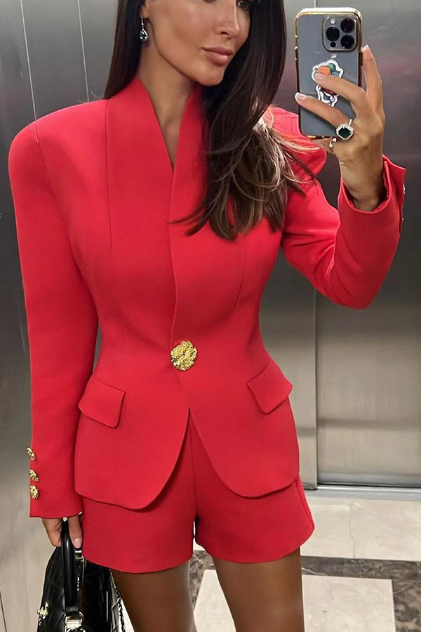 Classic Luxury Unique Metal Button Stand Collar Long Sleeve Jacket-consonak