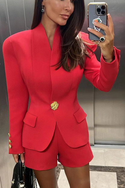 Classic Luxury Unique Metal Button Stand Collar Long Sleeve Jacket-consonak