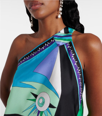 Naughty Lady Satin Unique Print One Shoulder Irregular Hem Vacation Midi Dress-consonak