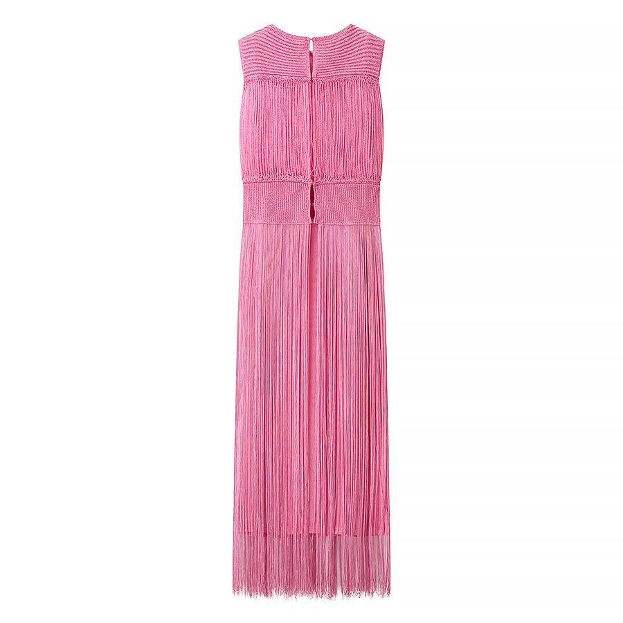 Elegant Textured Knit Tassel Sleeveless Top and Elastic Waistband Maxi Skirt Set-Consonak