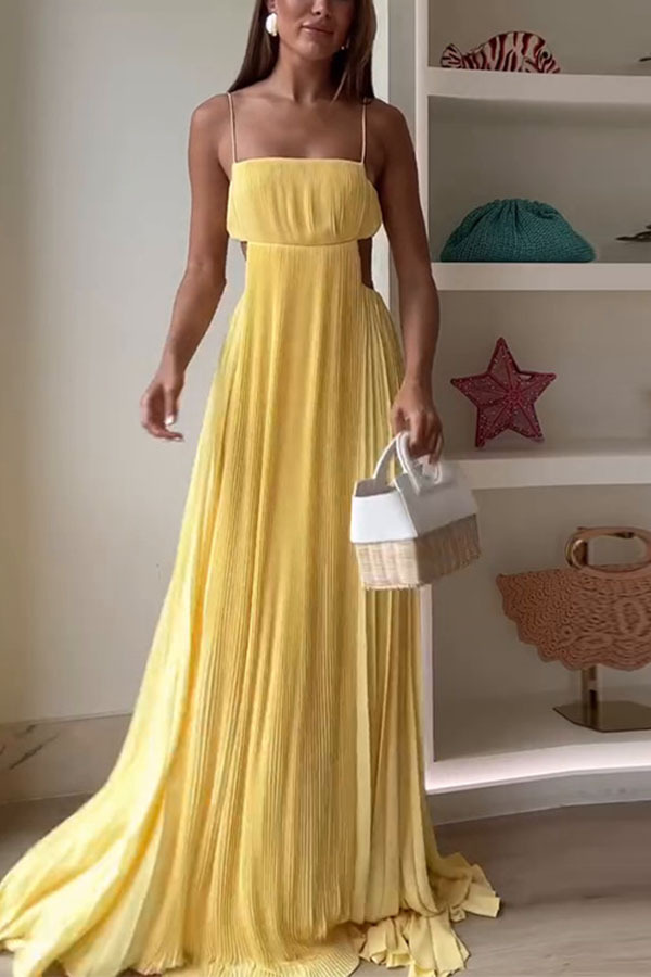 Butter Moment Pleated Cutout Waist A-line Slip Maxi Dress-consonak