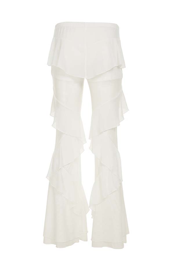 Fashionable Ruffled Elastic Waist Holiday Style Flared Pants