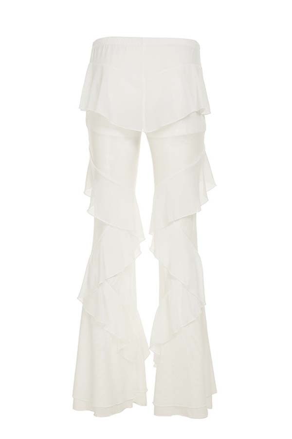 Fashionable Ruffled Elastic Waist Holiday Style Flared Pants