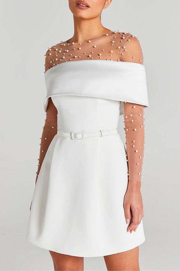 Elegant Evening Lapel Bandeau Removable Belt Pocketed Mini Dress-consonak