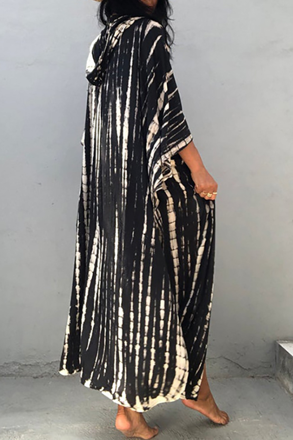 Boho Tie-dye Print Hooded Kimono Cover-up-consonak