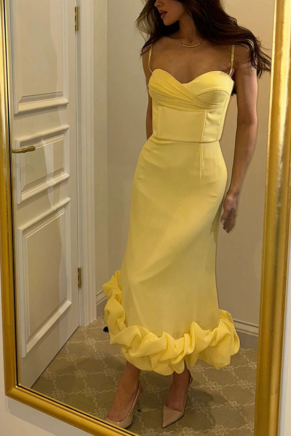 Dreamy and Romantic Ruched Bust Cloud Shape Hem Slip Midi Dress-consonak