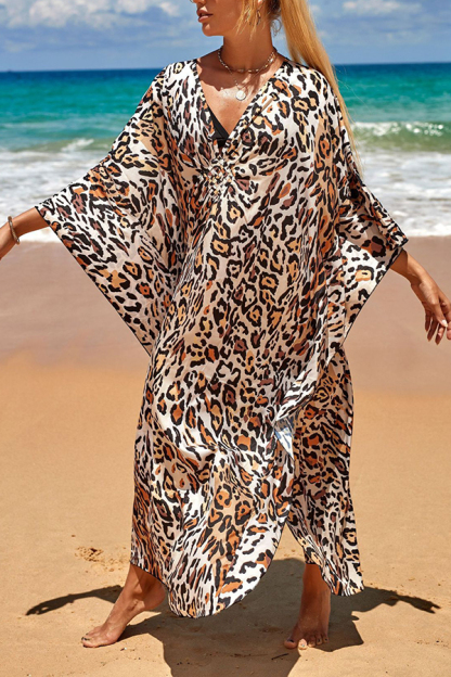 Simple Unique Printed Pleated Front Slit Cover Up-consonak