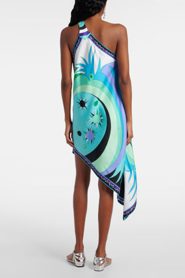 Naughty Lady Satin Unique Print One Shoulder Irregular Hem Vacation Midi Dress-consonak