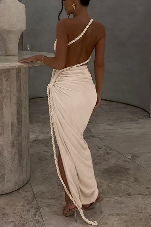 Juliana Rope Detail Ruched One Shoulder Cutout Stretch Maxi Dress-consonak